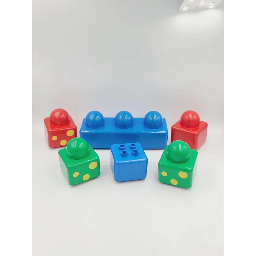 6 Lego Duplo Primo Green Red 1x1 Yellow Pattern Blue Brick Rabbit Logo Chunky